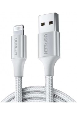 , MFi Licensed USB-A & Lightning Braided Data and Charge Cable, 1.5 Meter, White