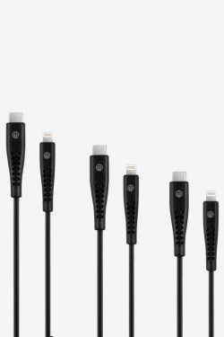 USB-C - Cabo de carregamento de 3 vias Lightning 3A S 120/200/300cm-Preto