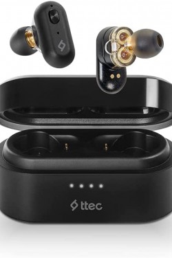 2KM127S Airbeat Duo TWS In-Ear Bluetooth Headphones, with backdrop, Black