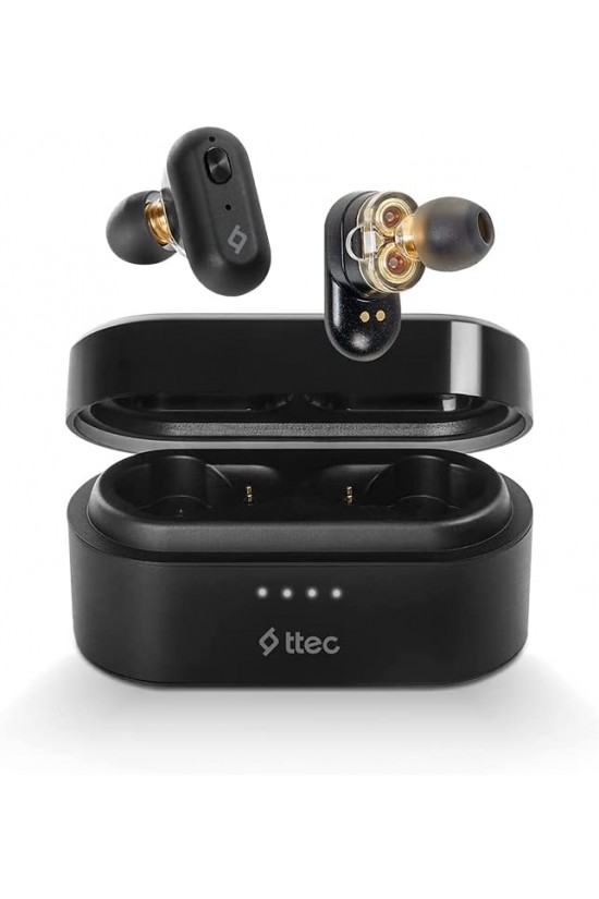 2KM127S Airbeat Duo TWS In-Ear Bluetooth Headphones, with backdrop, Black