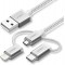 3 in 1 Braided Type-C Micro USB Charging Cable Silver 1.5 Meter