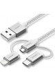 Câble de charge micro USB tressé de type C 3 en 1 argent 1,5 mètre