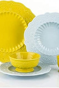 26 Pieces Yellow-Blue Dolomite Dinnerware Set