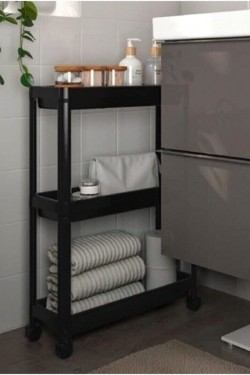 3 Tiers Black Wheeled Shelving Unit - Bayno & Muk Shelving Unit