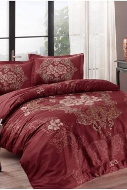 1000037481001 Florian Satin Duvet Cover Set, Red