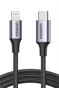 ,Mfi Licensed USB-C & Lightning Fast Charging and Data Cable, 1 Meter, Black, 60759