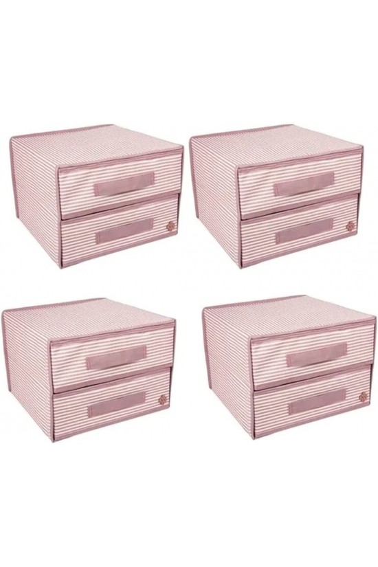 4 Pcs 2 Compartment Multi-Purpose Organizer Drawer 31 x 30 x 22 CM, Pink