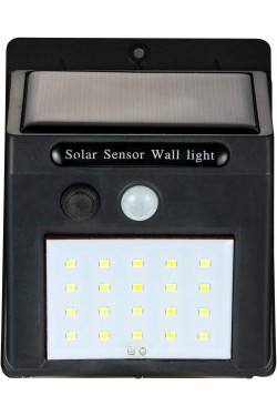 Güneş Enerjili Solar 20 Led Sensörlü Duvar Aydınlatma, Siyah