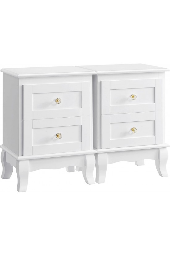 2 Pieces Kdin, Bedside Table with 2 Drawers, Pine Legs, Large Storage Rdn012