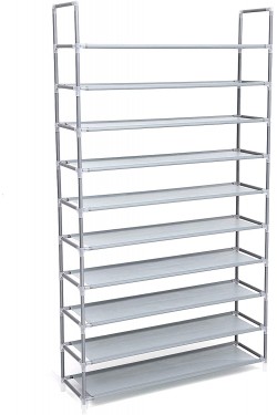 10 Tiers Shoe Rack, 100x29x175 CM, Grey, LSR10G