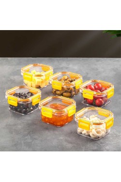 , 6 Pieces Square Breakfast Set - Acrylic Breakfast Storage Container with Leakproof Lid S Yellow