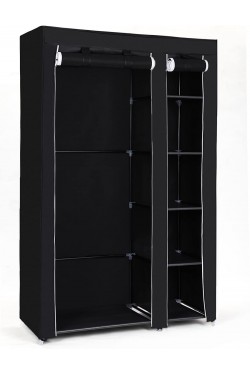 Armoire en Tissu, Armoire à Vêtements, Armoire Pliante, Armoire de Camping avec Tringle à Vêtements, 110 x 175 x 45 cm, Noir, Lsf007