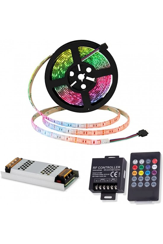 10 Meter RGB-Mehrfarben-LED-Streifen S + Controller + Transformator-Fertigset