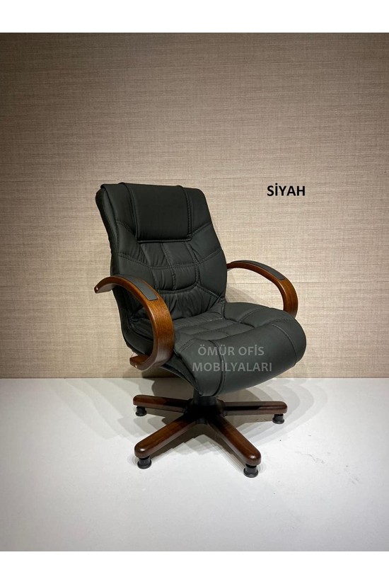 ATLAS AHŞAP GUEST/WAITING CHAIR LEATHER BLACK