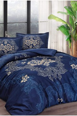 1000037481002 Florian Satin Duvet Cover Set, Navy Blue