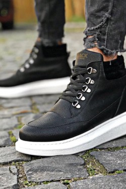 Knack High-Sole-Schuhe 504 Schwarz (weiße Sohle)