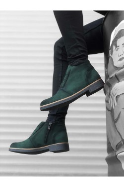 K&A-BA0045 Hidden Lace-Up Khaki Green Suede Black Sole Casual Men's Sport Classic Ankle Ankle Boots