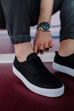 Knack Casual Shoes 077 Μαύρο (Λευκή σόλα)