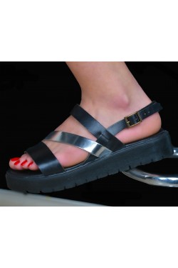 WOMEN'S ORTHOPEDIC SANDALS GENUINE LEATHER BLACK - SILVER