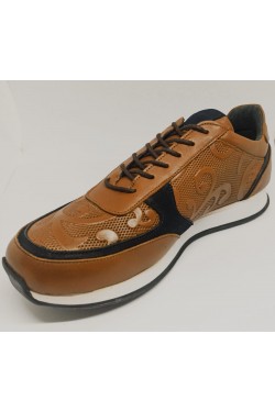 CHAUSSURES DE SPORT EN CUIR VÉRITABLE À MOTIFS POUR HOMME MARRON