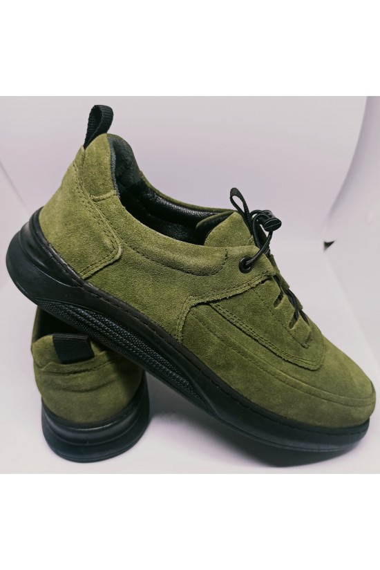 LÄSSIGE HERRENSCHUHE AUS ECHTEM WILDLEDER, GRÜNE FARBE