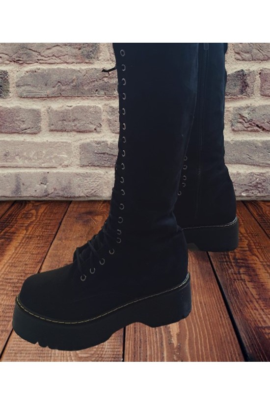 WOMEN'S SUEDE LONG BOOTS BLACK COLOR