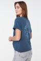 Indigo Washed and Foil Printed Boyfriend Knitted T-Shirt