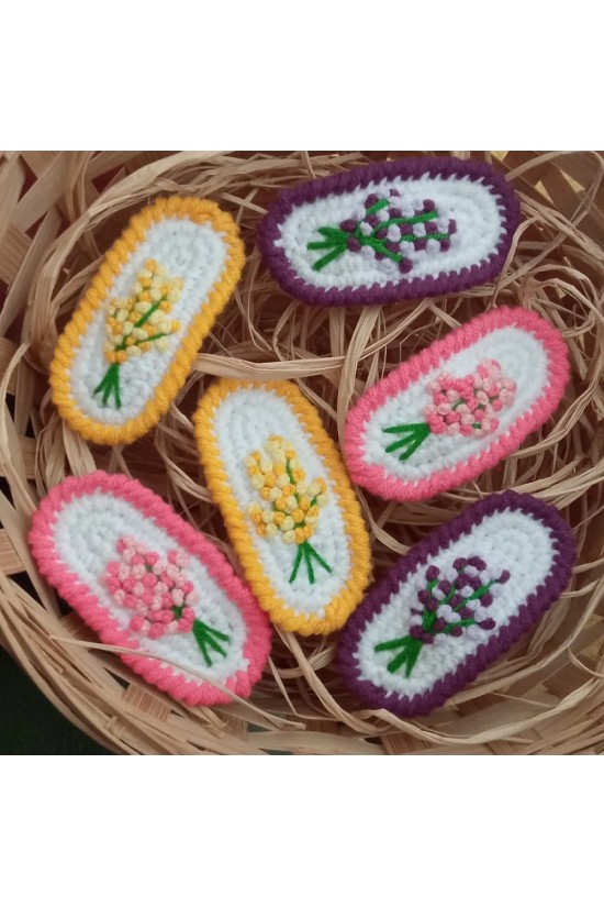 Arife Hanım Hand Knitted Snap Fastener Bunch of Flowers Embroidered Buckle (Sold as a Set of 2)