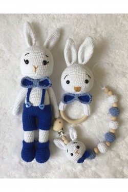 Arife Hanım Amigurumi Cute Rabbit Sleeping Companion Pacifier Chain Rattle Set