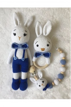 Arife Hanım Amigurumi Coelho fofo companheiro de dormir chupeta conjunto de chocalho de corrente