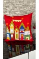 Arife Hanım Punch Handcrafted Colorful House Figured Design Pillow Case (custom design) 100% cotton yarn is used.