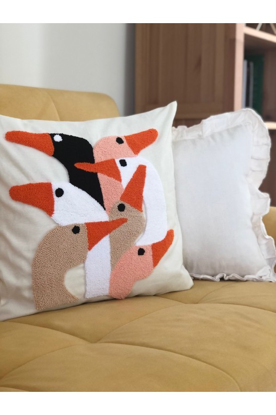 Arife Hanım Punch Handcrafted Colorful Ducks Figured Design Pillow Case (special design) 100% Coton yarn is used.