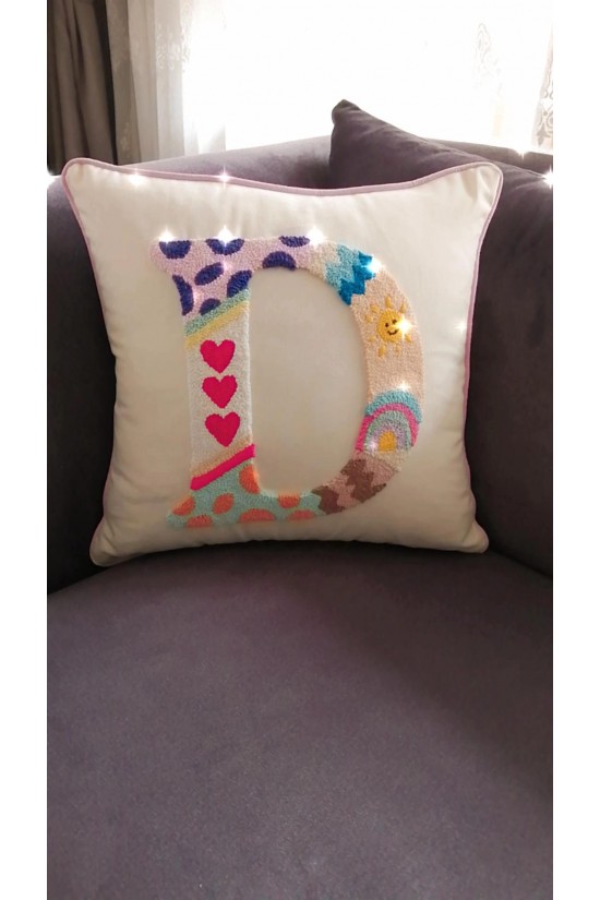 Arife Hanım Punch Handcrafted Colorful Personalized Letter Pattern Design Pillow Case (special design) 100% Coton yarn is used.